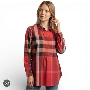 218-Burberry Red Plaid Button-Up Shirt